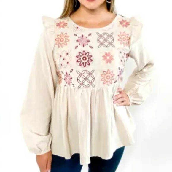 Savanna Jane Tops - Savanna Jane Embroidered Floral Long Sleeved Top size 3X